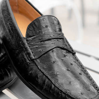 Zelli Italia Monza Men's Shoes Black Ostrich Skin Driver (ZEL1047)