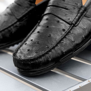 Zelli Italia Monza Men's Shoes Black Ostrich Skin Driver (ZEL1047)