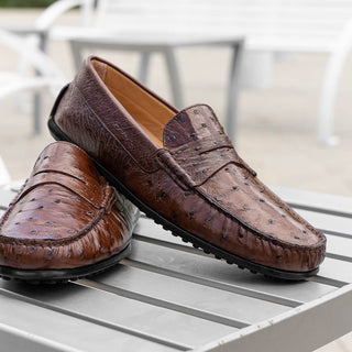 Zelli Italia Monza Men's Shoes Brown Ostrich Skin Driver (ZEL1047)