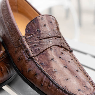 Zelli Italia Monza Men's Shoes Brown Ostrich Skin Driver (ZEL1047)