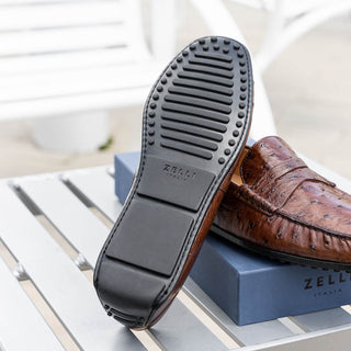 Zelli Italia Monza Men's Shoes Brown Ostrich Skin Driver (ZEL1047)