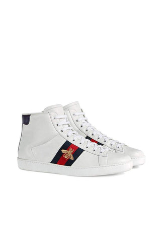 Gucci Bee Ace High-Top Sneakers White Leather Men's Trainers 501803 DOPE0 (GGM1702)