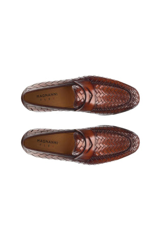 Magnanni 24461 Herman Boltiarcade Cognac Woven Leather Penny Loafers (MAGS1080)