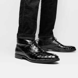 Zelli Italia Marco Men's Shoes Black Ostrich Skin Chukka Boot (ZEL1069)
