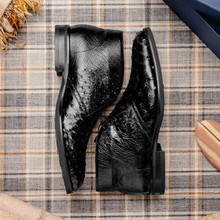 Zelli Italia Marco Men's Shoes Black Ostrich Skin Chukka Boot (ZEL1069)