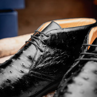 Zelli Italia Marco Men's Shoes Black Ostrich Skin Chukka Boot (ZEL1069)