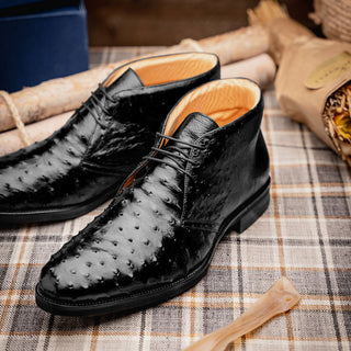 Zelli Italia Marco Men's Shoes Black Ostrich Skin Chukka Boot (ZEL1069)