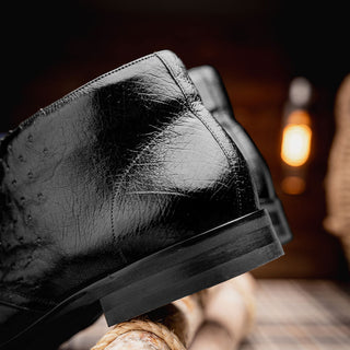 Zelli Italia Marco Men's Shoes Black Ostrich Skin Chukka Boot (ZEL1069)