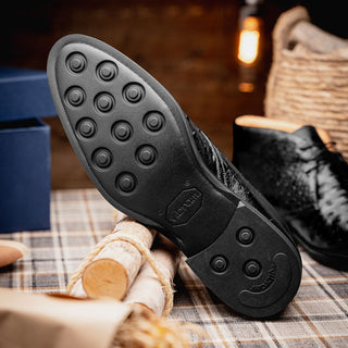 Zelli Italia Marco Men's Shoes Black Ostrich Skin Chukka Boot (ZEL1069)