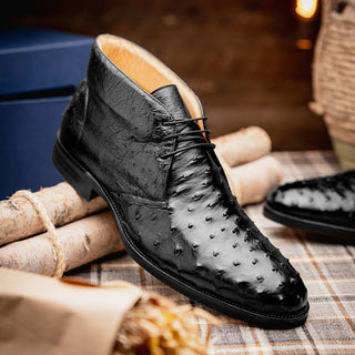 Zelli Italia Marco Men's Shoes Black Ostrich Skin Chukka Boot (ZEL1069)