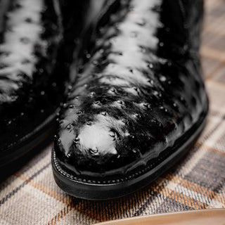 Zelli Italia Marco Men's Shoes Black Ostrich Skin Chukka Boot (ZEL1069)