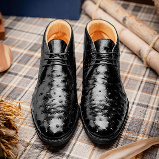 Zelli Italia Marco Men's Shoes Black Ostrich Skin Chukka Boot (ZEL1069)