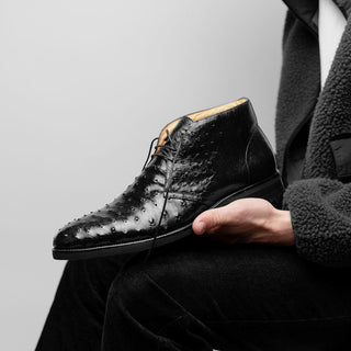 Zelli Italia Marco Men's Shoes Black Ostrich Skin Chukka Boot (ZEL1069)