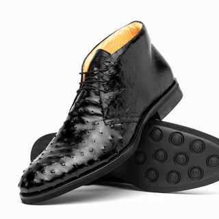 Zelli Italia Marco Men's Shoes Black Ostrich Skin Chukka Boot (ZEL1069)