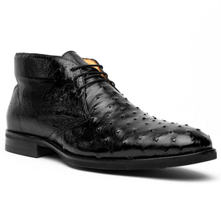 Zelli Italia Marco Men's Shoes Black Ostrich Skin Chukka Boot (ZEL1069)