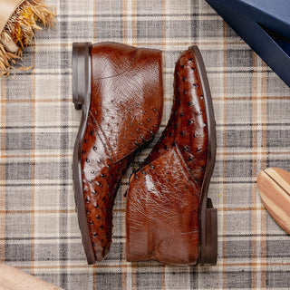 Zelli Italia Marco Men's Shoes Brown Ostrich Skin Chukka Boot (ZEL1069)