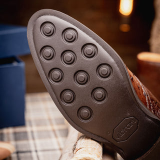 Zelli Italia Marco Men's Shoes Brown Ostrich Skin Chukka Boot (ZEL1069)