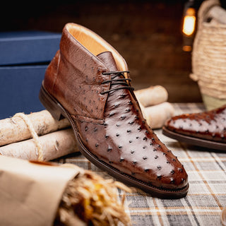 Zelli Italia Marco Men's Shoes Brown Ostrich Skin Chukka Boot (ZEL1069)