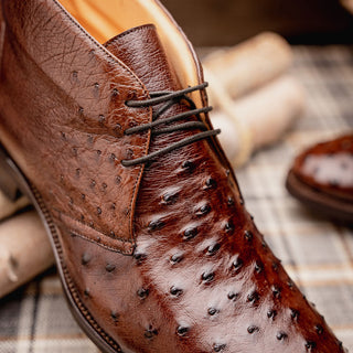 Zelli Italia Marco Men's Shoes Brown Ostrich Skin Chukka Boot (ZEL1069)