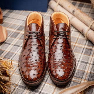 Zelli Italia Marco Men's Shoes Brown Ostrich Skin Chukka Boot (ZEL1069)