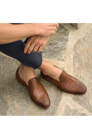 Magnanni 22702 Herrera Brown Woven Leather Slip-On Loafers (MAGS1009)