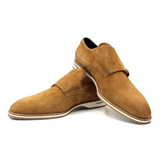 Zelli Italia Legerra Men's Shoes Cognac Goat-Skin Suede Monk-Strap (ZEL1073)