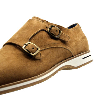 Zelli Italia Legerra Men's Shoes Cognac Goat-Skin Suede Monk-Strap (ZEL1073)