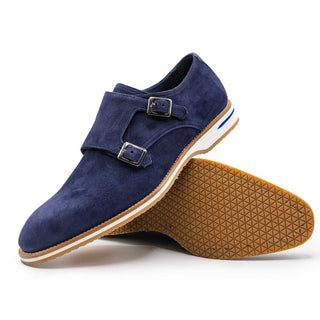 Zelli Italia Legerra Men's Shoes Navy Goat-Skin Suede Monk-Strap (ZEL1073)