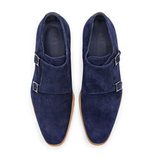 Zelli Italia Legerra Men's Shoes Navy Goat-Skin Suede Monk-Strap (ZEL1073)
