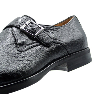 Zelli Italia Roman Men's Shoes Black Peccary Leather Single Monk-Strap (ZEL1077)