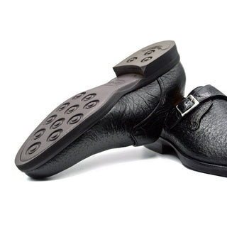 Zelli Italia Roman Men's Shoes Black Peccary Leather Single Monk-Strap (ZEL1077)
