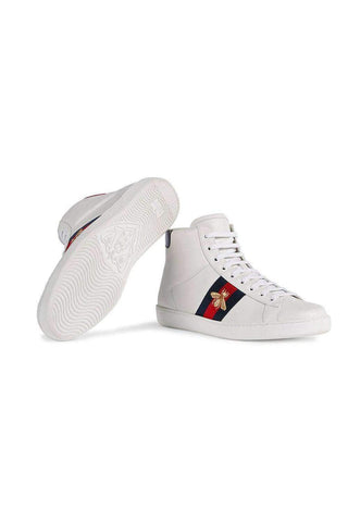 Gucci Bee Ace High-Top Sneakers White Leather Men's Trainers 501803 DOPE0 (GGM1702)