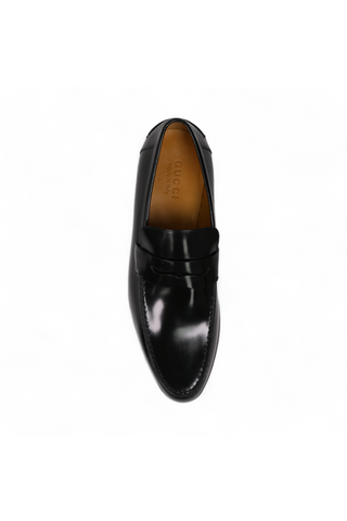 Gucci Men's Designer Shoes Black Leather Loafers with Logo Style 181797 (GGM1507)
