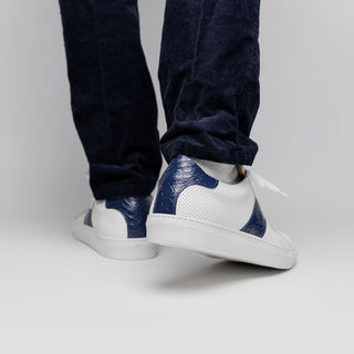 Zelli Italia Olympias Men's Shoes White & Navy Crocodile Skin / Calf-Skin Leather Sneaker (ZEL1057)