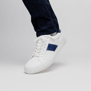 Zelli Italia Olympias Men's Shoes White & Navy Crocodile Skin / Calf-Skin Leather Sneaker (ZEL1057)