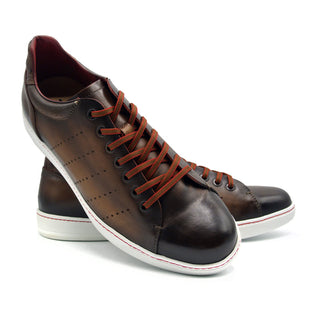 Zelli Italia Russo Men's Shoes Brown Burnished Calf-Skin Leather Sneaker (ZEL1050)