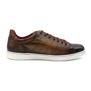 Zelli Italia Russo Men's Shoes Brown Burnished Calf-Skin Leather Sneaker (ZEL1050)
