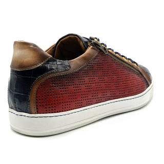 Zelli Italia Brezza Men's Shoes Red Crocodile Embossed Calf-Skin Leather Sneaker (ZEL1064)