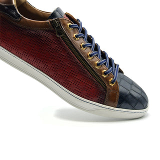 Zelli Italia Brezza Men's Shoes Red Crocodile Embossed Calf-Skin Leather Sneaker (ZEL1064)