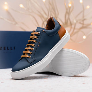 Zelli Italia Diaz Men's Shoes Navy Rubberized Calf-Skin Leather Sneaker (ZEL1062)