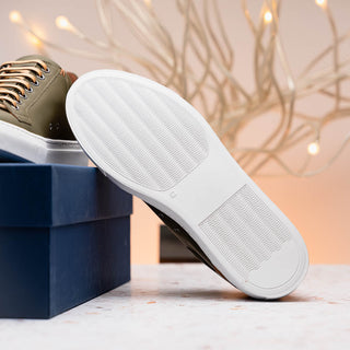 Zelli Italia Diaz Men's Shoes Olive Rubberized Calf-Skin Leather Sneaker (ZEL1062)