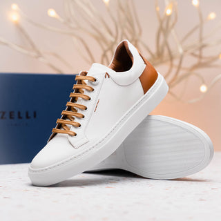 Zelli Italia Diaz Men's Shoes White Rubberized Calf-Skin Leather Sneaker (ZEL1062)