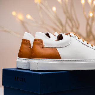 Zelli Italia Diaz Men's Shoes White Rubberized Calf-Skin Leather Sneaker (ZEL1062)