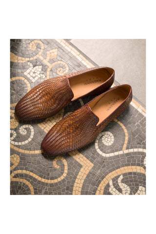Magnanni 22702 Herrera Brown Woven Leather Slip-On Loafers (MAGS1009)
