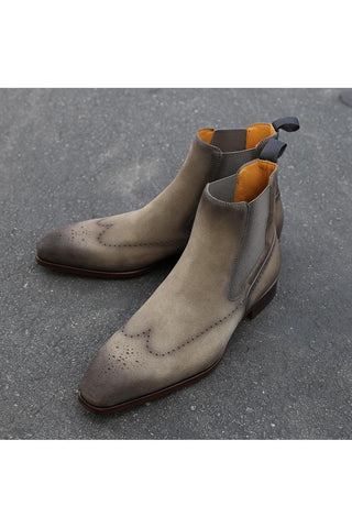 Magnanni 23501 Safari Gray Suede / Patina Leather Chelsea Boots (MAGS1086)