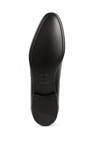 Ambrogio Black Snake Embossed Leather Horsebit Loafers (AMZ1015)