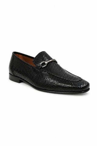 Ambrogio Black Snake Print Leather Horsebit Loafers (AMZ1015)-AmbrogioShoes