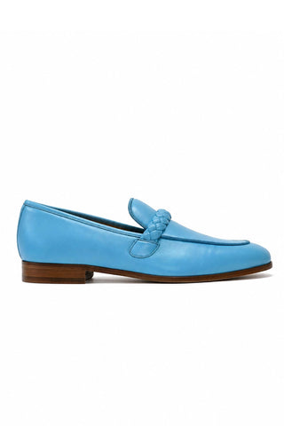 Ambrogio men's blue Nappa leather loafer with braided band and leather-rubber sole.