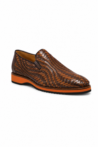 Ambrogio Brown & Cognac Woven Leather Sport Loafers (AMZ1016)-AmbrogioShoes