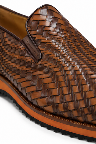 Ambrogio Brown & Cognac Woven Leather Sport Loafers (AMZ1016)-AmbrogioShoes